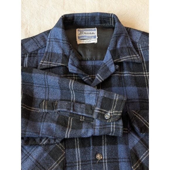 Bruno Other - Vintage 60s 70s Wool Loop Collar Shadow Plaid Button Up Rockabilly Boxy Medium